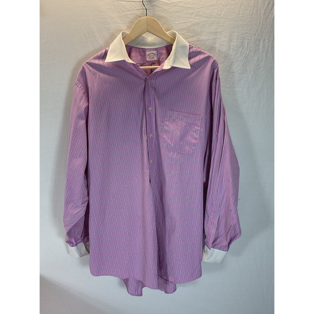 Brooks Brothers Makers Dress Shirt 2XL Purple Striped contrast collar Career